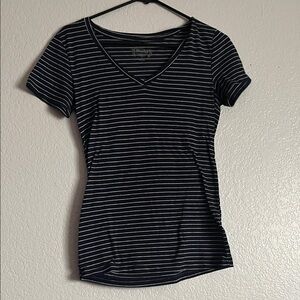 Old Navy Navy and White Striped V-Neck Tee